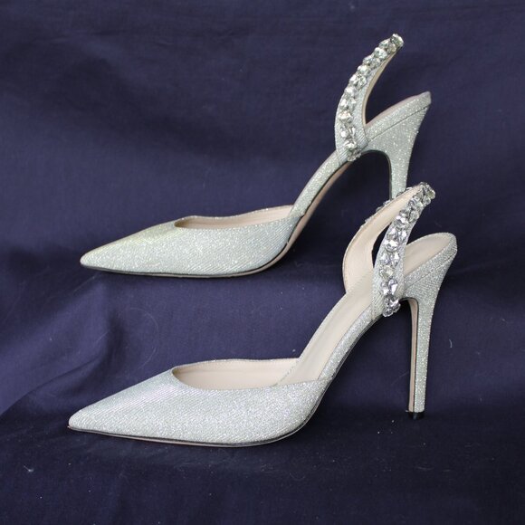 AMINAH Abdul Jillil SOLEIL SLINGBACK rhinestone stilleto metallic silver heels - Picture 3 of 10